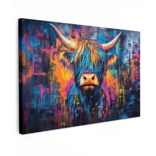Schotse Hooglander - Abstract - Kleurrijk canvas 2cm klein -z3d