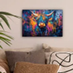 Schotse Hooglander - Abstract - Kleurrijk canvas 2cm klein -sfeer1
