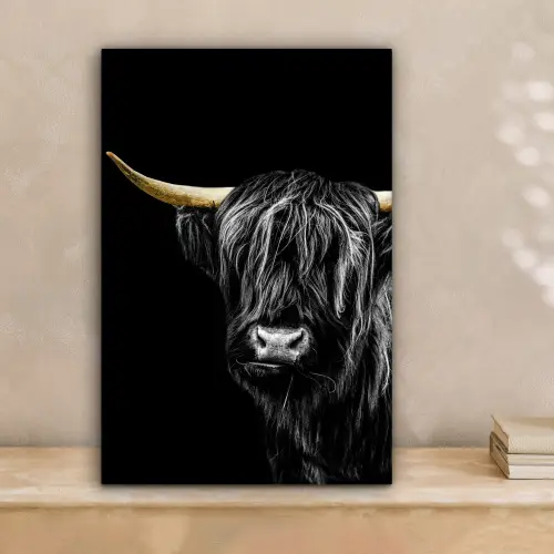 Schotse Hooglander - Goud - Zwart canvas 2cm klein -sfeer1
