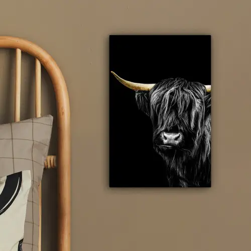 Schotse Hooglander - Goud - Zwart canvas 2cm klein -sfeer3