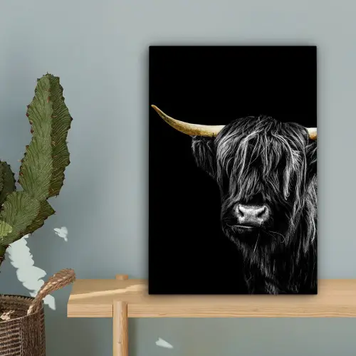 Schotse Hooglander - Goud - Zwart canvas 2cm klein -sfeer4