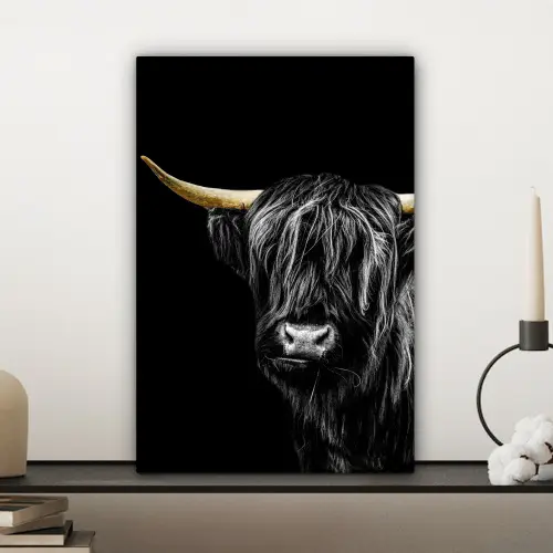 Schotse Hooglander - Goud - Zwart canvas 2cm klein -sfeer6