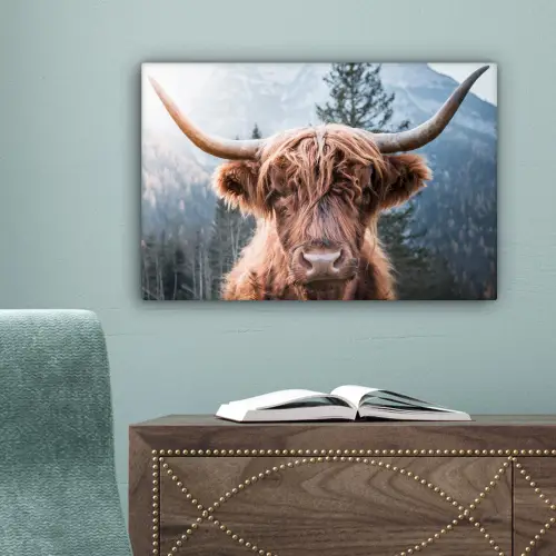 Schotse hooglander - Bergen - Portret canvas 2cm klein -sfeer4