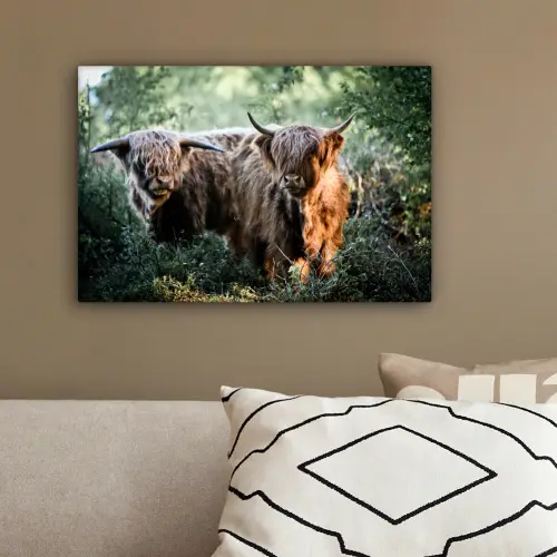 Schotse Hooglanders - Bos - Dieren canvas 2cm klein -sfeer3