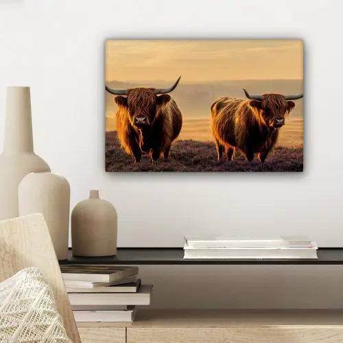 Schotse hooglanders - Heide - Landschap - Dieren canvas 2cm klein -sfeer6