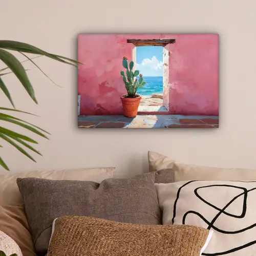 Zee - Roze - Cactus canvas 2cm klein -sfeer1
