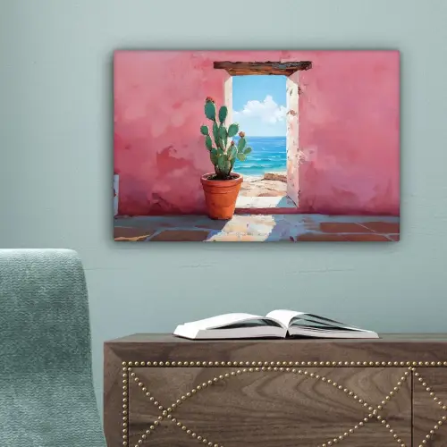 Zee - Roze - Cactus canvas 2cm klein -sfeer4