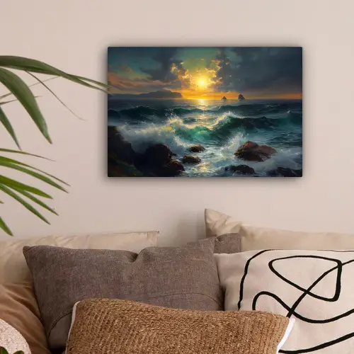 Zee - Zon - Golven - Rotsen canvas 2cm klein -sfeer1