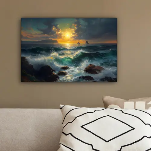 Zee - Zon - Golven - Rotsen canvas 2cm klein -sfeer3