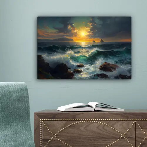 Zee - Zon - Golven - Rotsen canvas 2cm klein -sfeer4