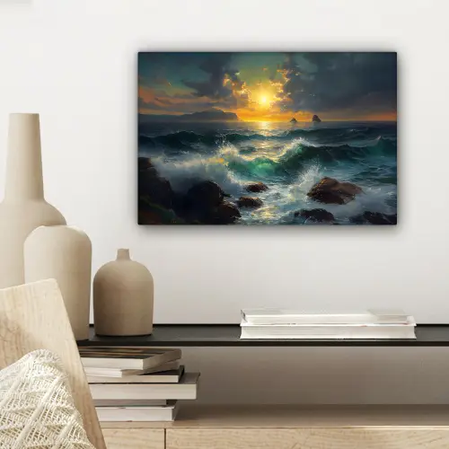 Zee - Zon - Golven - Rotsen canvas 2cm klein -sfeer6