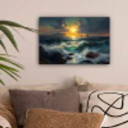 Zee - Zon - Golven - Rotsen canvas 2cm klein -sfeer1