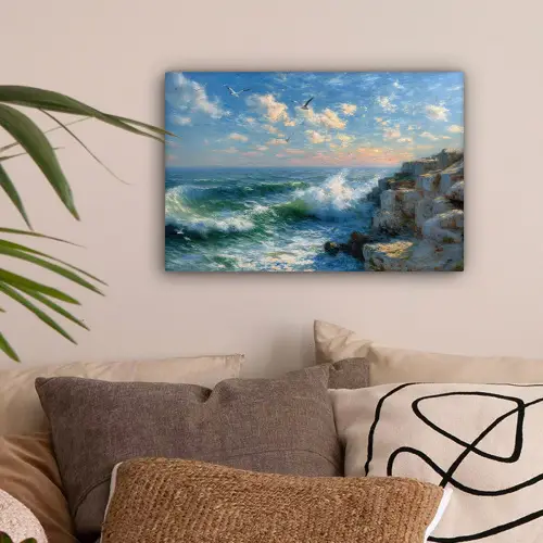 Zee - Golven - Rotsen - Meeuwen canvas 2cm klein -sfeer1