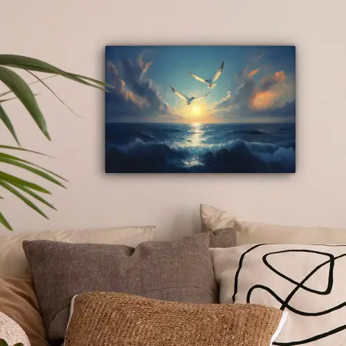 Meeuwen - Zee - Wolken -Blauw canvas 2cm klein -sfeer1