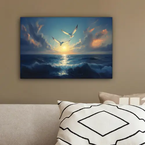 Meeuwen - Zee - Wolken -Blauw canvas 2cm klein -sfeer3