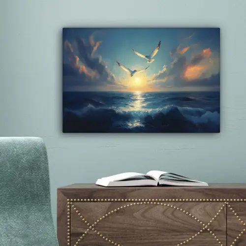Meeuwen - Zee - Wolken -Blauw canvas 2cm klein -sfeer4