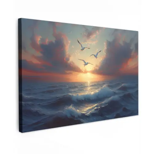 Meeuwen - Zonsondergang - Zee - Wolken canvas 2cm klein -z3d