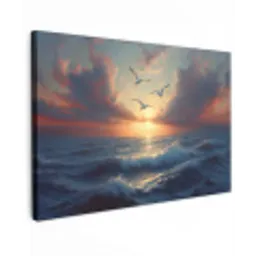 Meeuwen - Zonsondergang - Zee - Wolken canvas 2cm klein -z3d