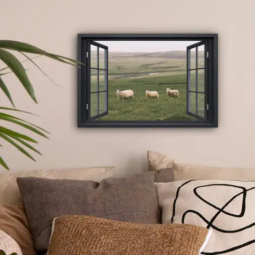 Doorkijk - Gras - Schaap canvas 2cm klein -sfeer1