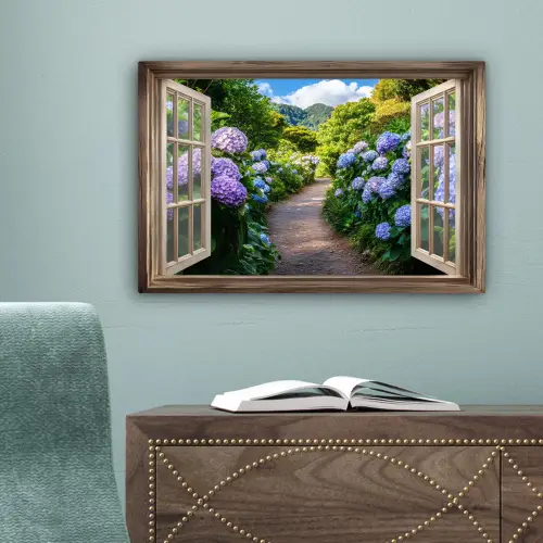 Doorkijk - Hortensia - Pad - Natuur canvas 2cm klein -sfeer4