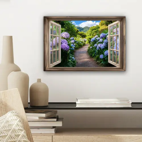 Doorkijk - Hortensia - Pad - Natuur canvas 2cm klein -sfeer6
