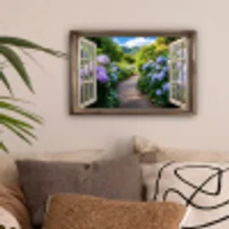 Doorkijk - Hortensia - Pad - Natuur canvas 2cm klein -sfeer1