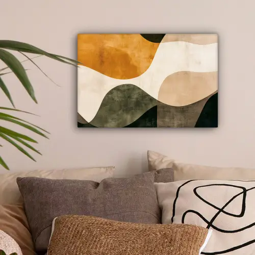 Vormen - Okergeel - Abstract canvas 2cm klein -sfeer1