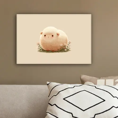 Schaap - Beige - Bloemen canvas 2cm klein -sfeer3