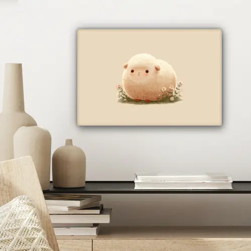 Schaap - Beige - Bloemen canvas 2cm klein -sfeer6