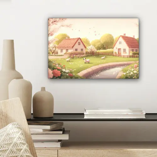 Schapen - Huisje - Platteland canvas 2cm klein -sfeer6