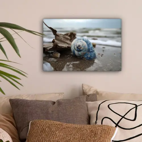 Schelp - Strand - Blauw - Zee canvas 2cm klein -sfeer1