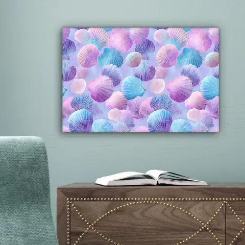 Schelpen - Paars - Blauw - Patroon - Pastel canvas 2cm klein -sfeer4