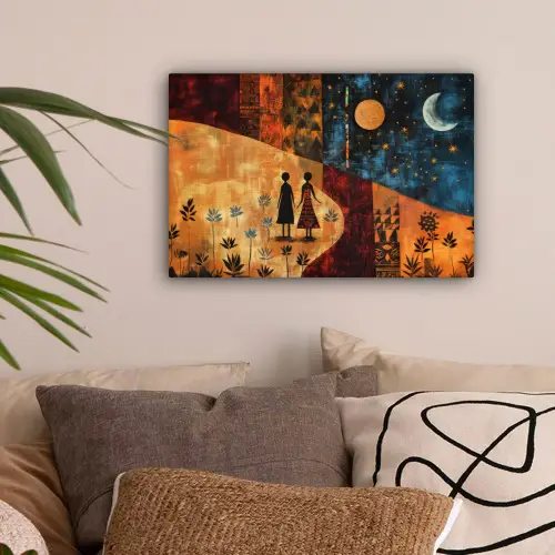 Silhouetten - Abstract - Zon - Maan canvas 2cm klein -sfeer1