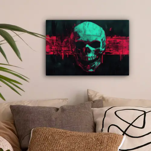 Schedel - Cyberpunk - Neon Rood canvas 2cm klein -sfeer1