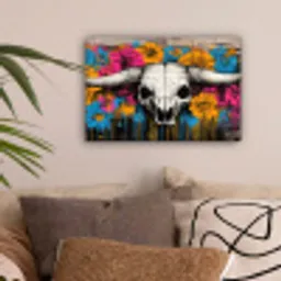 Schedel - Bloemen - Graffiti canvas 2cm klein -sfeer1