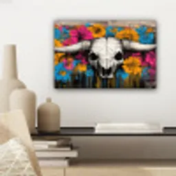 Schedel - Bloemen - Graffiti canvas 2cm klein -sfeer6