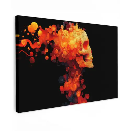 Schedel - Oranje - Zijaanzicht - Vlammen canvas 2cm klein -z3d