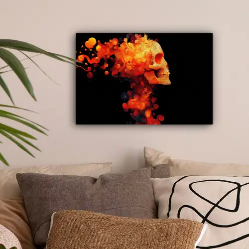Schedel - Oranje - Zijaanzicht - Vlammen canvas 2cm klein -sfeer1