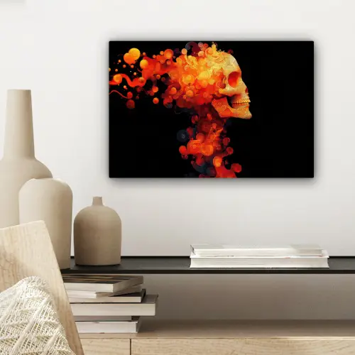 Schedel - Oranje - Zijaanzicht - Vlammen canvas 2cm klein -sfeer6