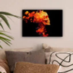 Schedel - Oranje - Zijaanzicht - Vlammen canvas 2cm klein -sfeer1
