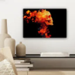 Schedel - Oranje - Zijaanzicht - Vlammen canvas 2cm klein -sfeer6