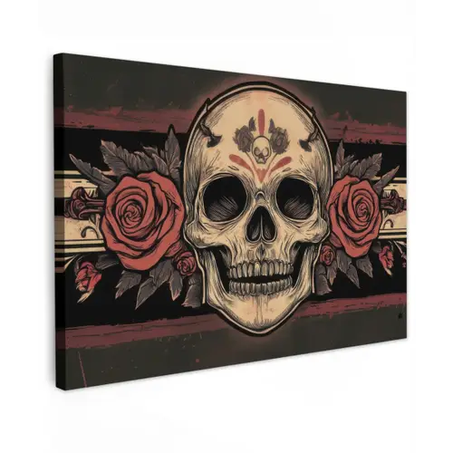 Schedel - Rozen - Gotisch canvas 2cm klein -z3d