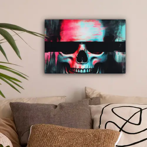 Schedels - Glitch - Cyberpunk canvas 2cm klein -sfeer1