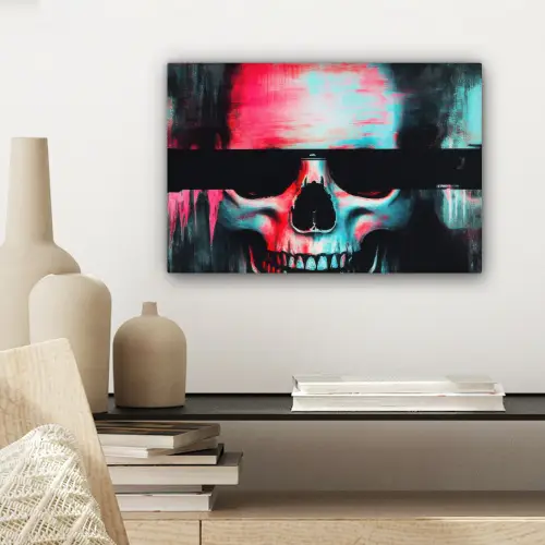 Schedels - Glitch - Cyberpunk canvas 2cm klein -sfeer6