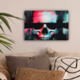 Schedels - Glitch - Cyberpunk canvas 2cm klein -sfeer1