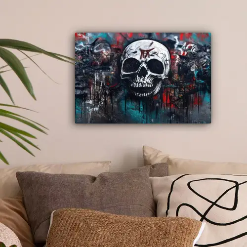 Schedels - Graffiti - Abstract canvas 2cm klein -sfeer1