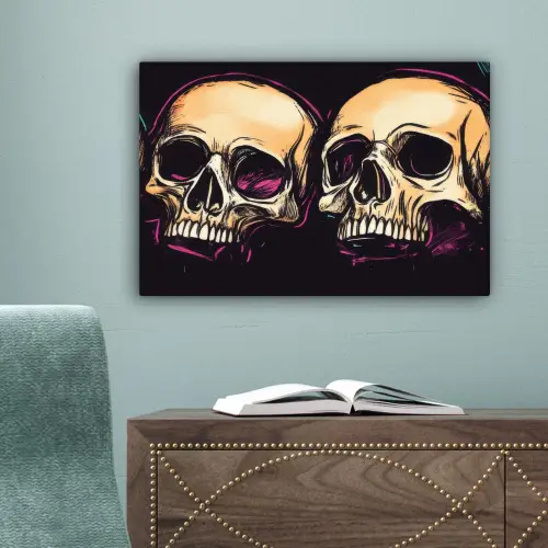 Schedels - Graffiti - Neon canvas 2cm klein -sfeer4