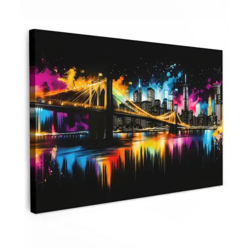 Skyline - Brug - Verlichting - Kleuren canvas 2cm klein -z3d