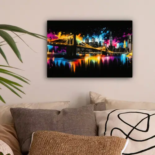 Skyline - Brug - Verlichting - Kleuren canvas 2cm klein -sfeer1