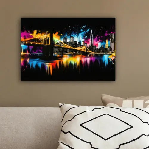 Skyline - Brug - Verlichting - Kleuren canvas 2cm klein -sfeer3